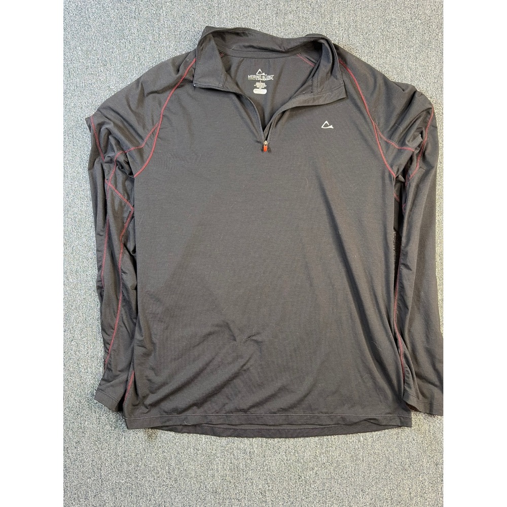 Paradox Mens Merino Blend 1/4‎ Zip Pullover Black Red Stitching Base Layer L